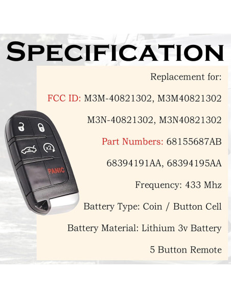 Llavero remoto Chrysler 200 300 Dodge 2015-2021 SUPALAND