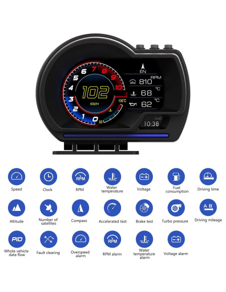 Velocímetro HUD Wiiyii P6 OBD+GPS, Pantalla 3.5cm