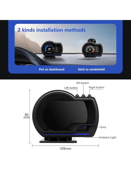 Velocímetro HUD Wiiyii P6 OBD+GPS, Pantalla 3.5cm