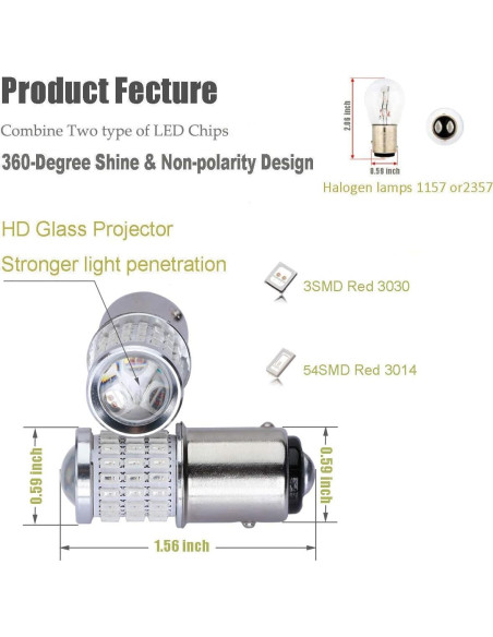 Bombillas LED iBrightstar 1157 Rojo Brillante 2 Piezas