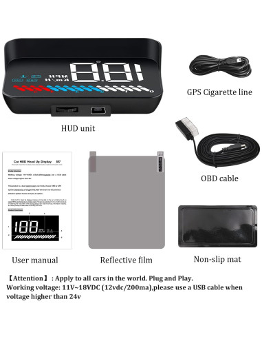 Car HUD Display Wiiyii M7, Medidor OBD/GPS, Velocidad y Más