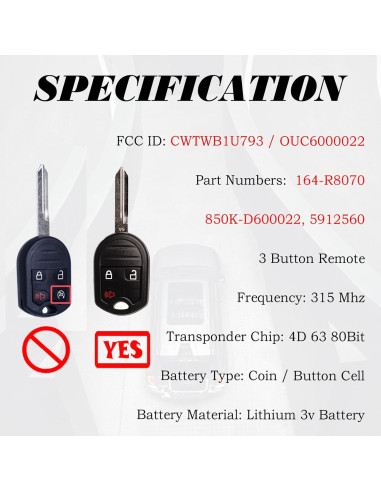 Control Remoto Llavero Ford CWTWB1U793 3 Botones Compatible