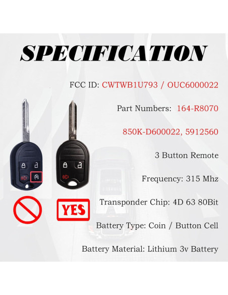 Control Remoto Llavero Ford CWTWB1U793 3 Botones Compatible