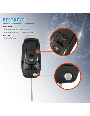 Llave de control remoto BestKeys para Ford Transit 2019-2021