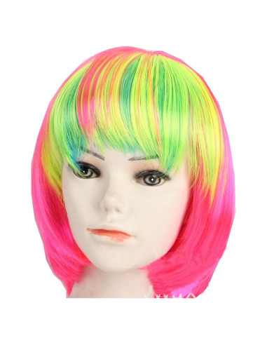 Peluca Colorida KOLIGHT Corta Recta Halloween Rosa