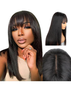 Peluca Recta con Flequillo Lisa Hair 60 cm Cabello Humano 2