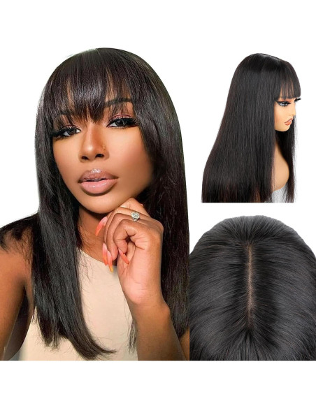Peluca Recta con Flequillo Lisa Hair 60 cm Cabello Humano