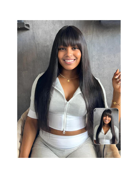Peluca Recta con Flequillo Lisa Hair 60 cm Cabello Humano