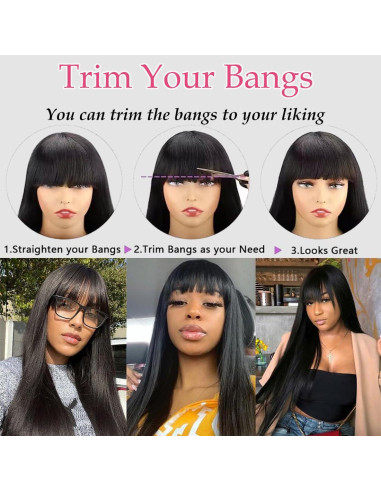 Peluca Recta con Flequillo Lisa Hair 60 cm Cabello Humano