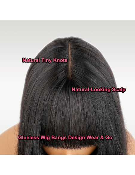 Peluca Recta con Flequillo Lisa Hair 60 cm Cabello Humano