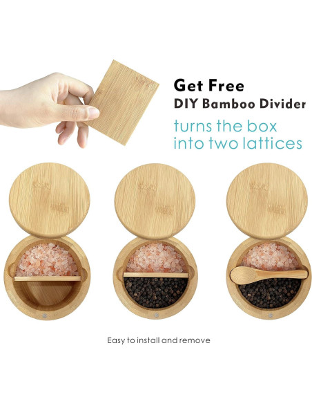 Contenedor de Sal de Bambú ThougrLyh con Tapa Magnética