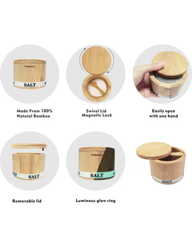 Contenedor de Sal de Bambú ThougrLyh con Tapa Magnética