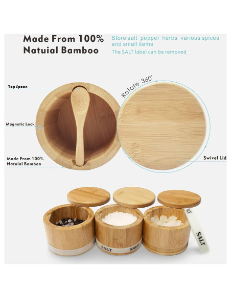 Contenedor de Sal de Bambú ThougrLyh con Tapa Magnética
