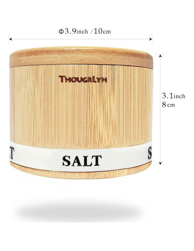 Contenedor de Sal de Bambú ThougrLyh con Tapa Magnética