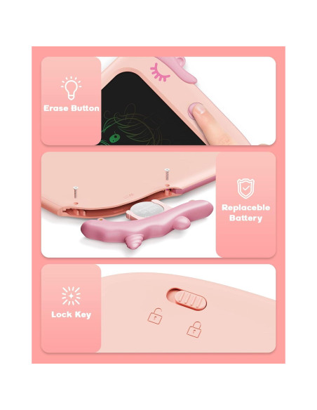 Tableta LCD de Dibujo Bravokids 10" Unicornio Rosa