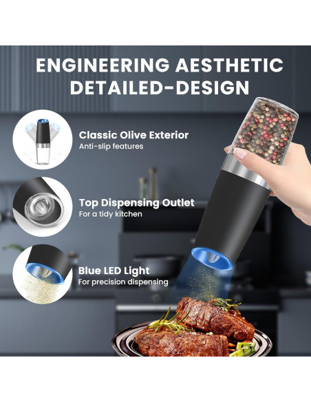 Juego de molinillos eléctricos UNNEES con luz LED, 2 unidades