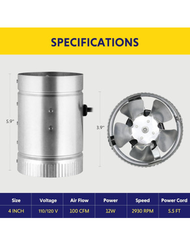 Ventilador de Conducto iPower 10 cm 100 CFM Bajo Ruido