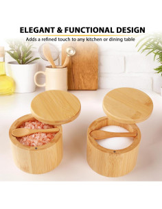 Bote de Sal Timtopno 2 PCS Bambú con Cuchara y Tapa 2