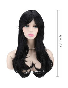 Peluca Ondulada 70 cm Akstore con Gorro Ajustable Negro 2