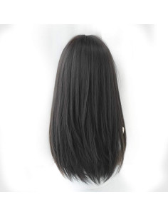 Peluca Larga Negra Lisa HUAISU con Flequillo Sintética 2