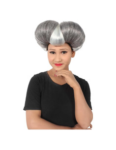 Peluca Malvada Madrastra HPO Pompadour Corazón Gris Plateado