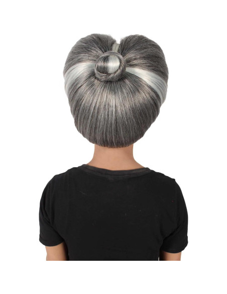 Peluca Malvada Madrastra HPO Pompadour Corazón Gris Plateado