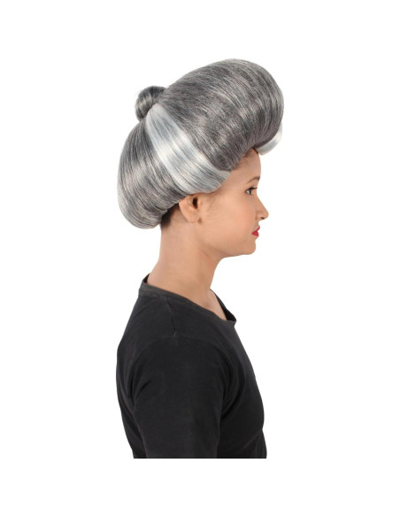 Peluca Malvada Madrastra HPO Pompadour Corazón Gris Plateado