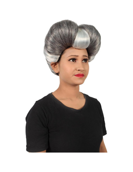 Peluca Malvada Madrastra HPO Pompadour Corazón Gris Plateado