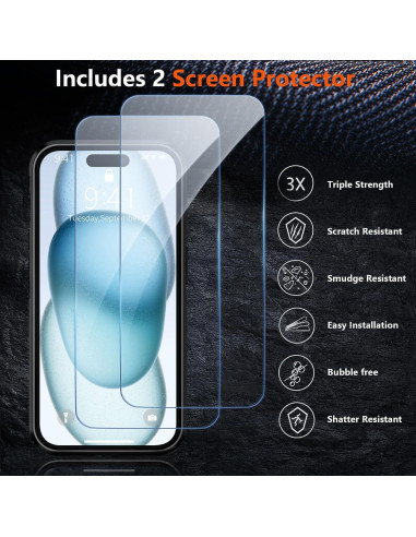 Funda a prueba de golpes AEDILYS para iPhone 15 + 2 protectores