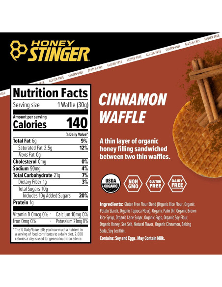 Waffle Energético Honey Stinger Canela Orgánico 16 Unidades