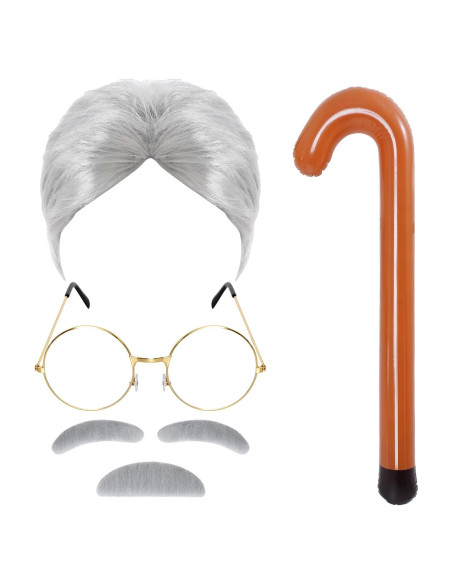 Disfraz de Abuelo Inflable JTYKUYR con Peluca y Gafas Disfraz de Abuelo Inflable JTYKUYR con Peluca y Gafas