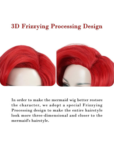 Peluca Sirena Roja Max Beauty con Clips y Capucha Ajustable