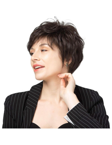 Peluca EMMOR Corta Pixie Cabello Humano Marrón Oscuro