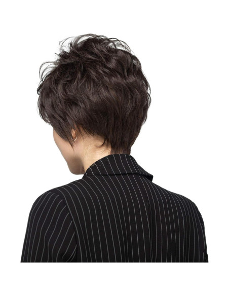 Peluca EMMOR Corta Pixie Cabello Humano Marrón Oscuro