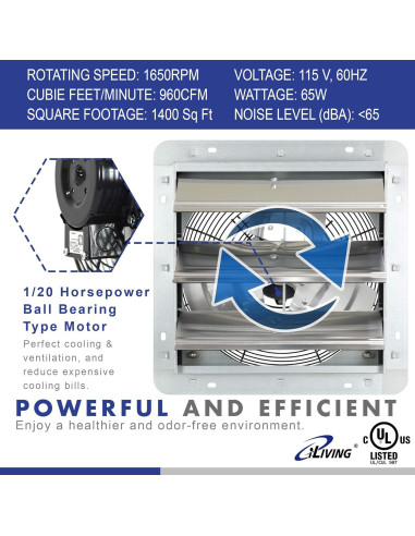 Ventilador de Escape iLIVING 12" con Controlador Thermospeed