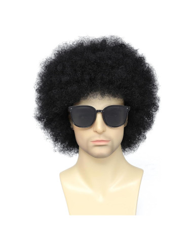 Peluca Afro Negra Airhostess para Hombres con Gafas