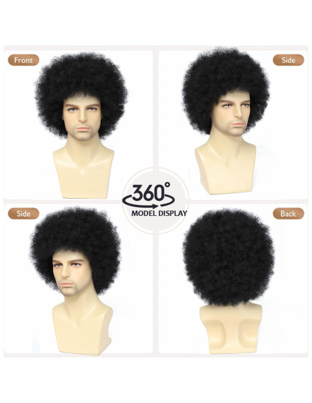 Peluca Afro Negra Airhostess para Hombres con Gafas
