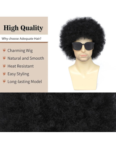 Peluca Afro Negra Airhostess para Hombres con Gafas