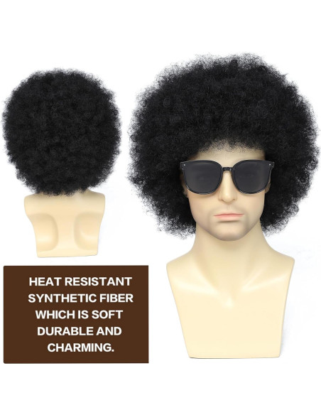 Peluca Afro Negra Airhostess para Hombres con Gafas