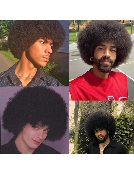 Peluca Afro Negra Airhostess para Hombres con Gafas