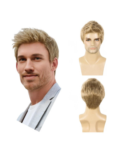 Peluca Rubia Corto Sintética para Hombre Ajustable