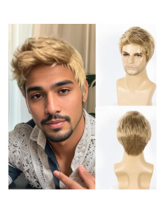 Peluca Rubia Corto Sintética para Hombre Ajustable 2