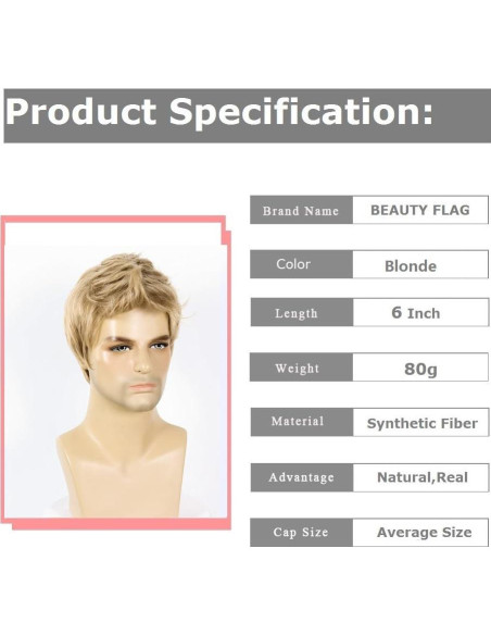 Peluca Rubia Corto Sintética para Hombre Ajustable Peluca Rubia Corto Sintética para Hombre Ajustable