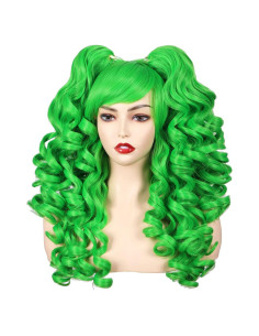 Peluca Rizada Cosplay ColorGround Verde con Coletas