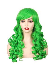 Peluca Rizada Cosplay ColorGround Verde con Coletas 2
