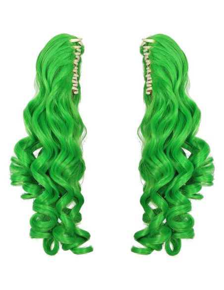 Peluca Rizada Cosplay ColorGround Verde con Coletas
