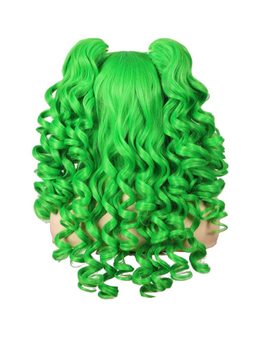 Peluca Rizada Cosplay ColorGround Verde con Coletas