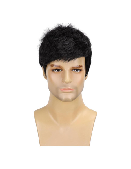 Peluca Corta Negra para Hombres TOPHR 15 cm Resistente al Calor