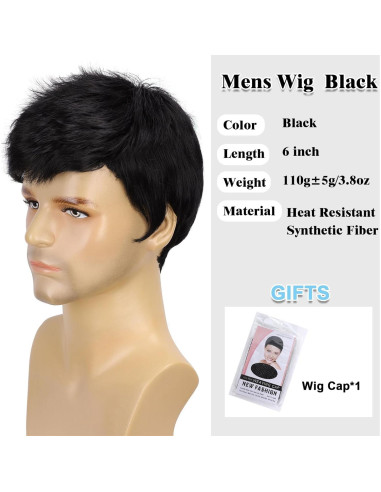 Peluca Corta Negra para Hombres TOPHR 15 cm Resistente al Calor