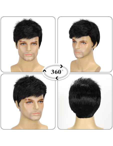 Peluca Corta Negra para Hombres TOPHR 15 cm Resistente al Calor